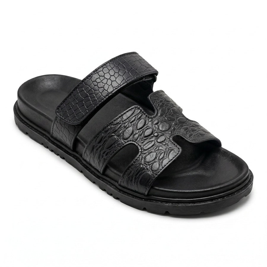 Sandales Homme Cuir Effet Croco Noir