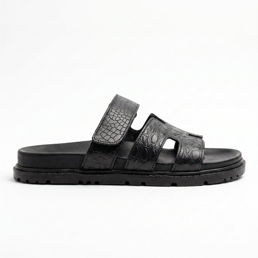 Sandales Homme Cuir Effet Croco Noir