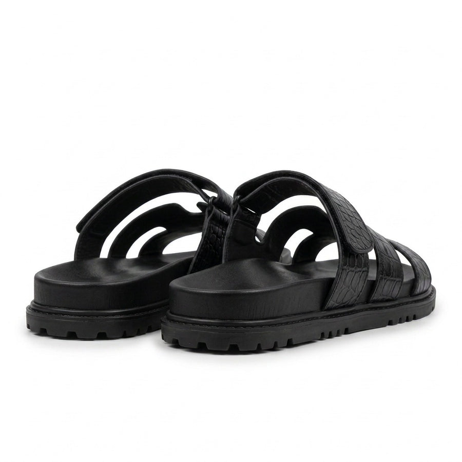 Sandales Homme Cuir Effet Croco Noir