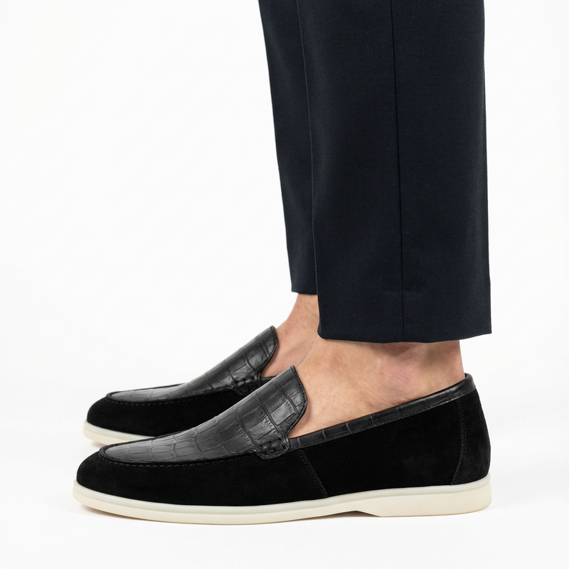 Mocassins Homme Noirs Effet Croco