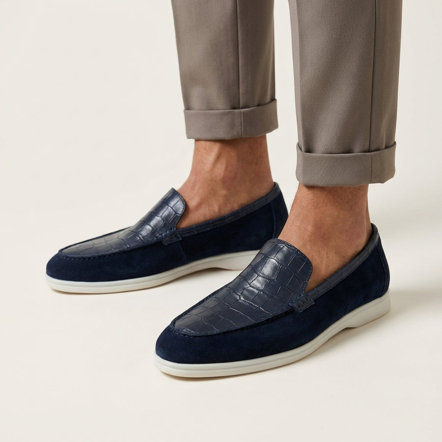 Mocassin homme effet croco bleu