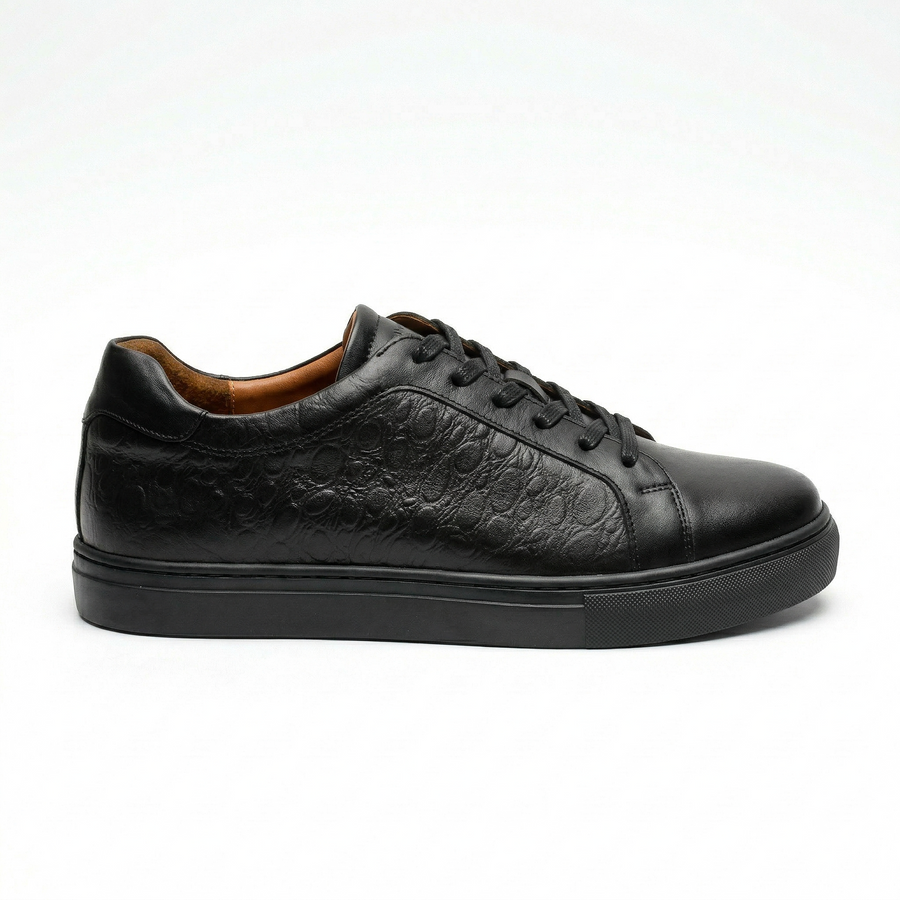 Sneakers Homme Cuir Embossé Noir