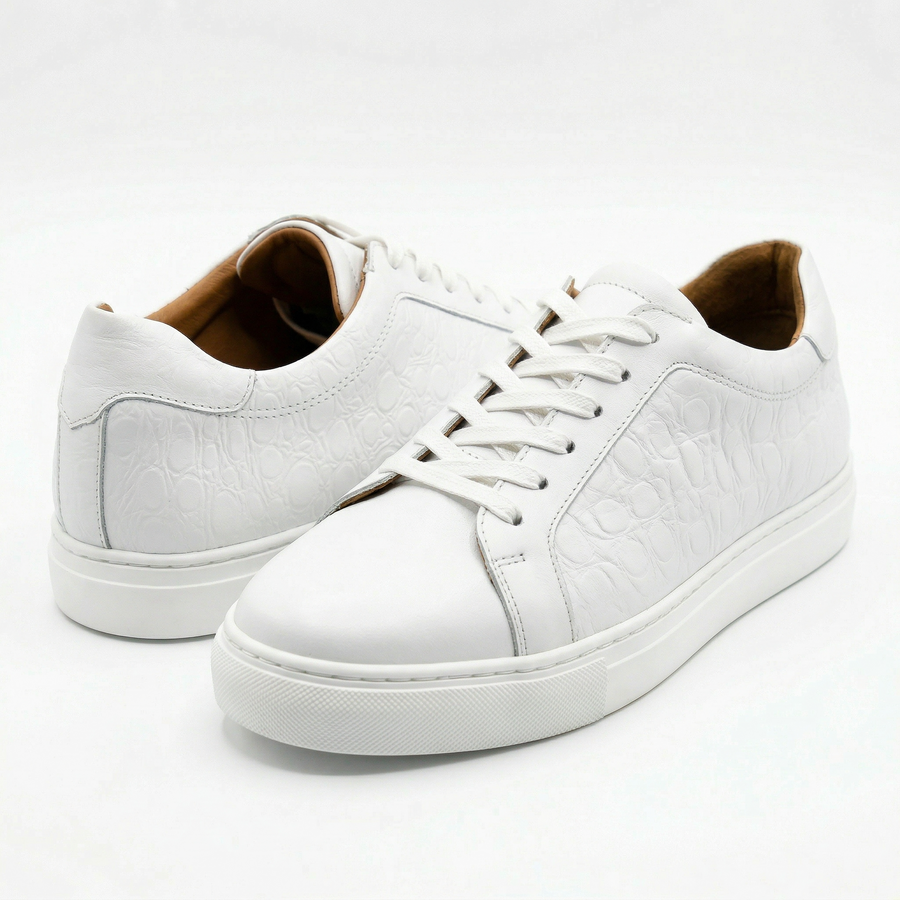 Sneakers Homme Cuir Embossé Blanc