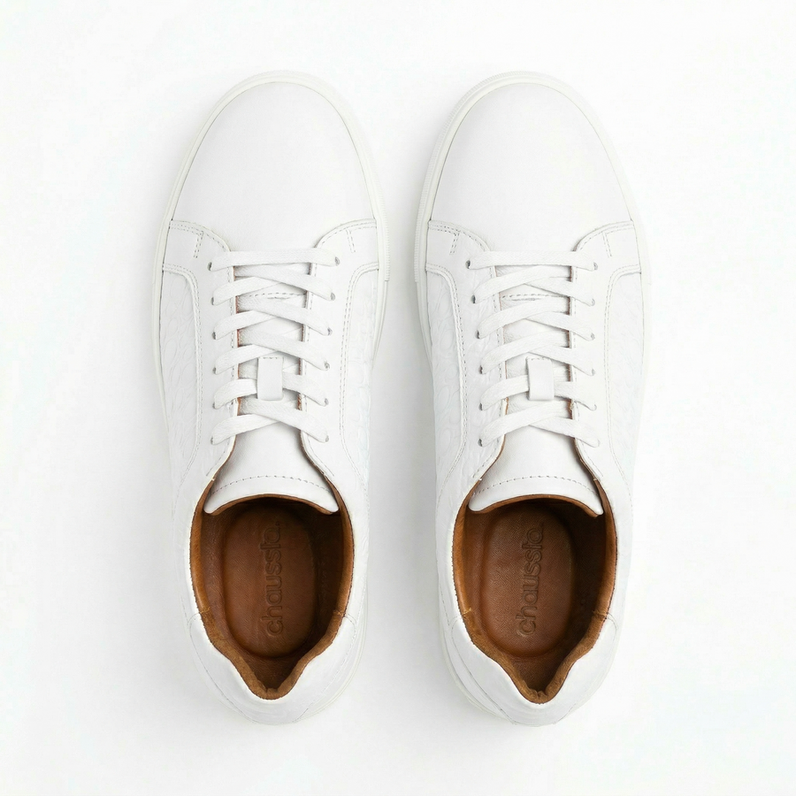 Sneakers Homme Cuir Embossé Blanc