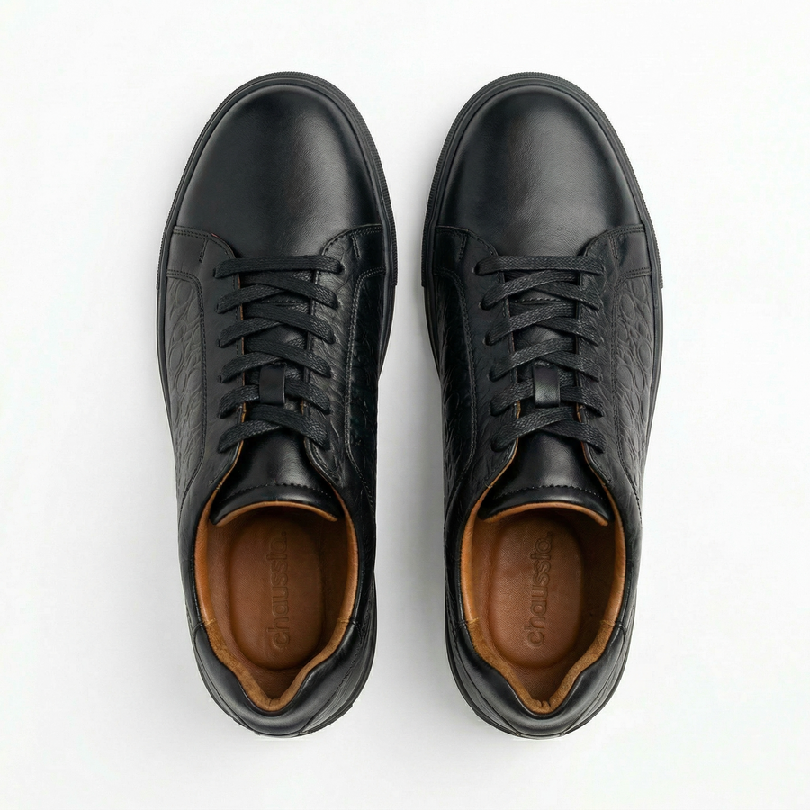 Sneakers Homme Cuir Embossé Noir