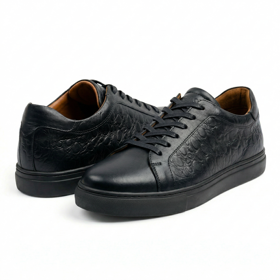 Sneakers Homme Cuir Embossé Noir