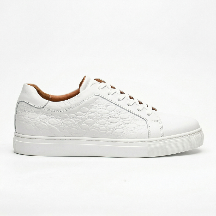 Sneakers Homme Cuir Embossé Blanc