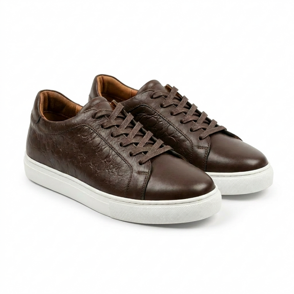 Sneakers Homme Cuir Embossé Marron