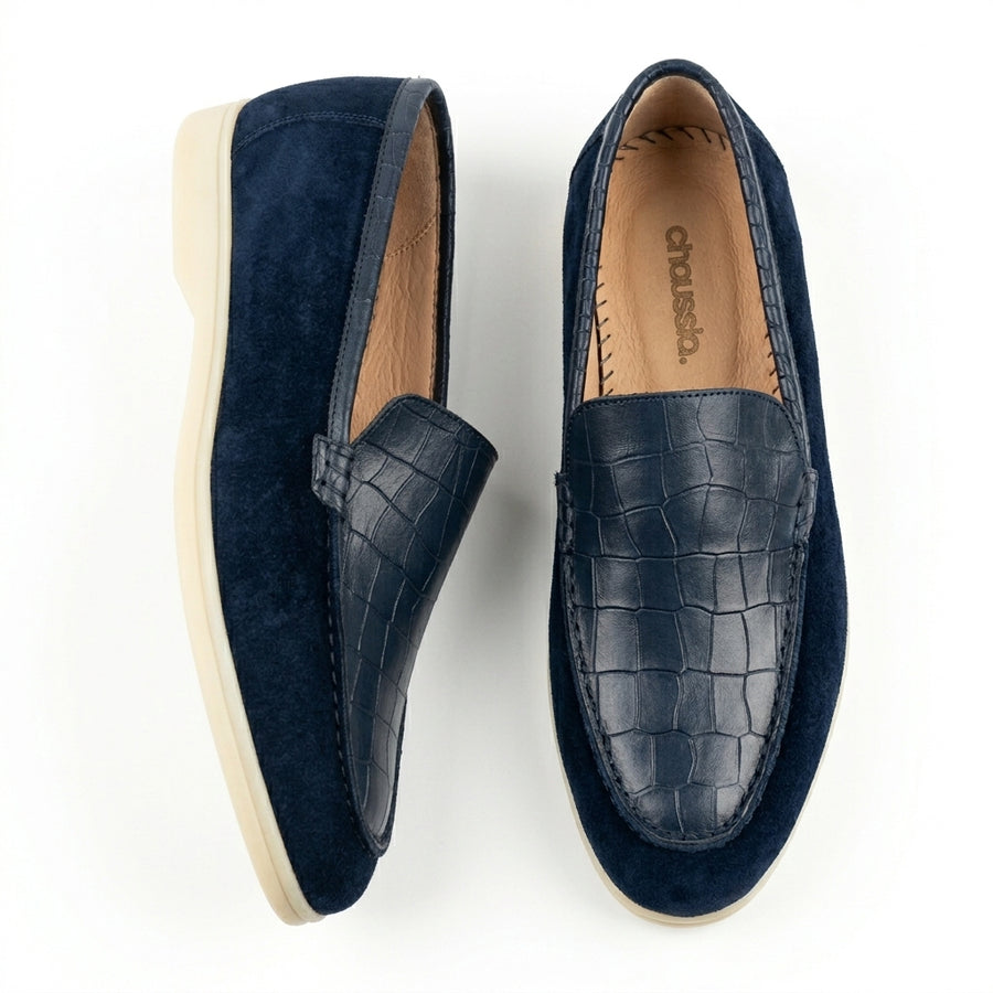 Mocassin homme effet croco bleu