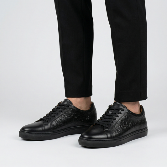 Sneakers Homme Cuir Embossé Noir