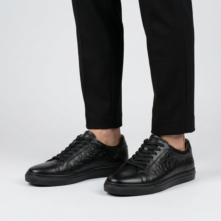 Sneakers Homme Cuir Embossé Noir