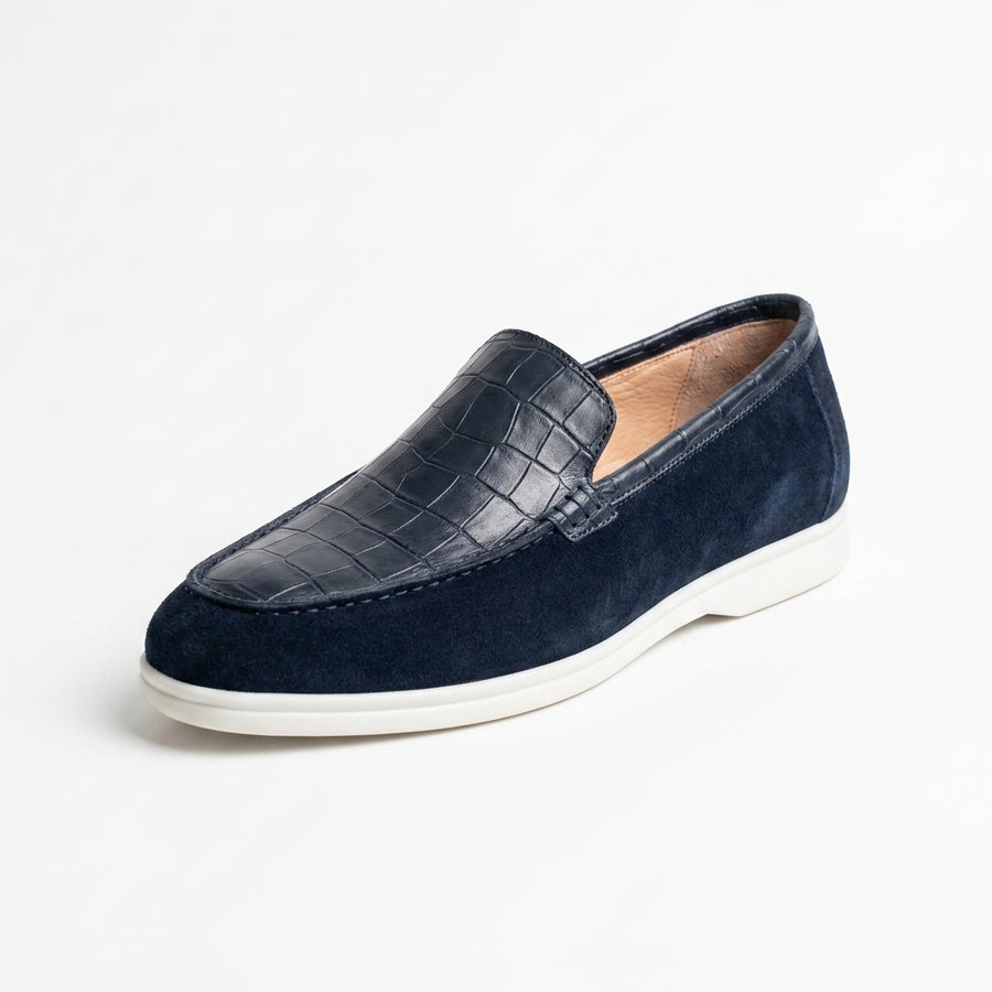 Mocassin homme effet croco bleu