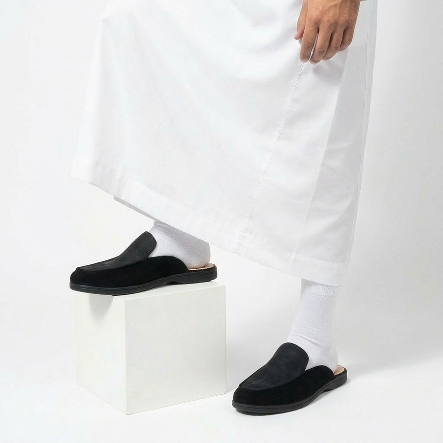 Mules homme en cuir grain croco noires