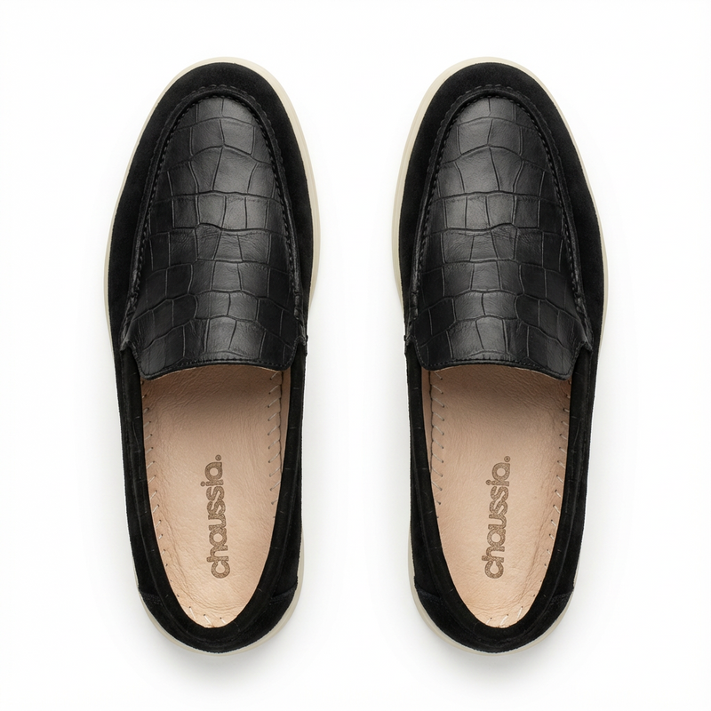 Mocassins Homme Noirs Effet Croco