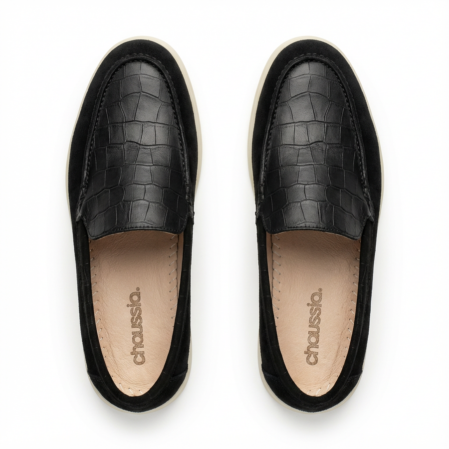 Mocassin homme effet croco noir