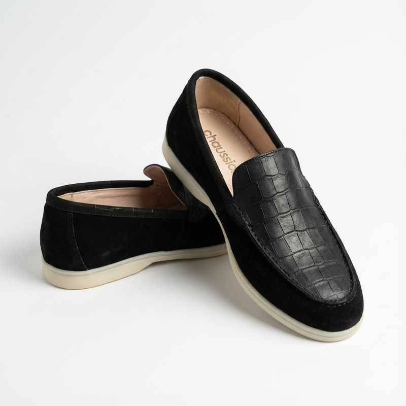 Mocassins Homme Noirs Effet Croco