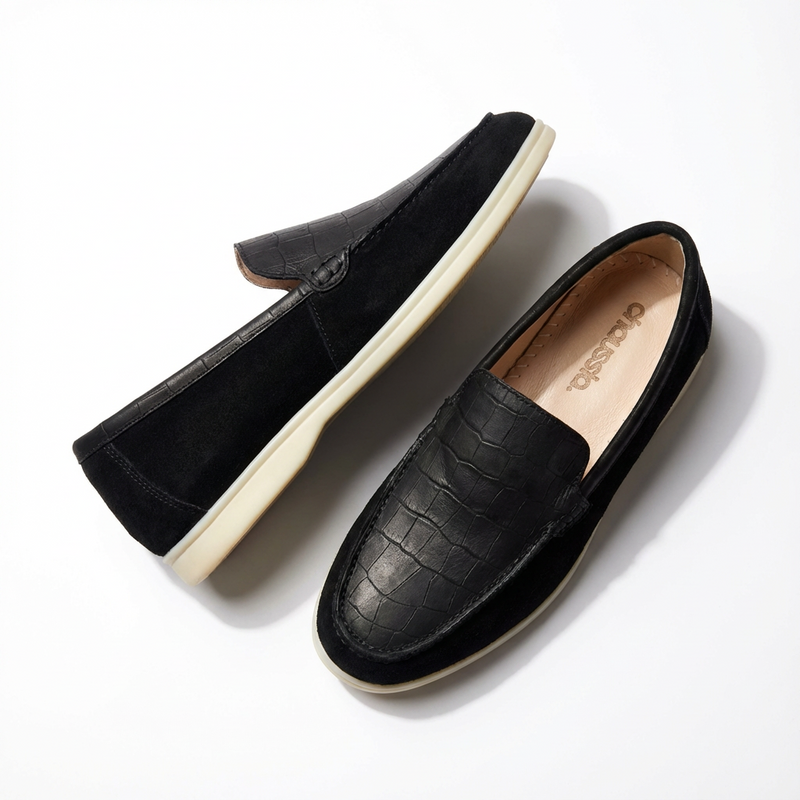 Mocassins Homme Noirs Effet Croco