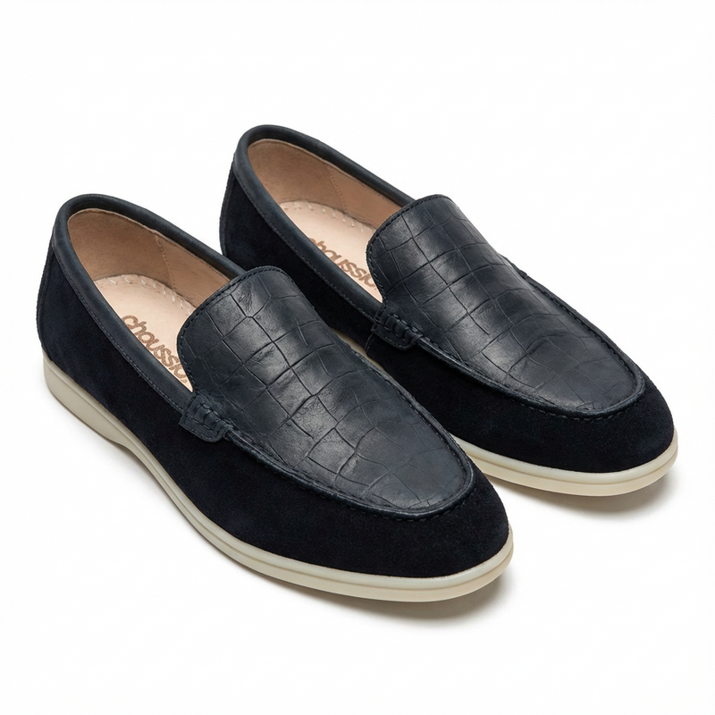Mocassins homme bleu marine effet croco
