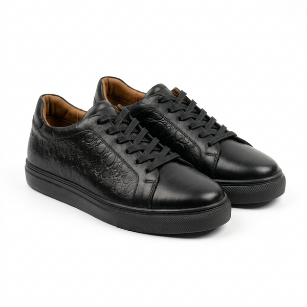 Sneakers Homme Cuir Embossé Noir