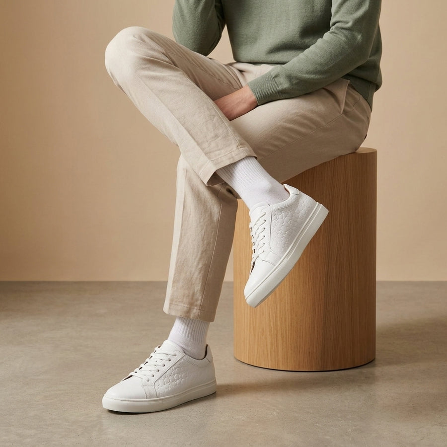 Sneakers Homme Cuir Embossé Blanc