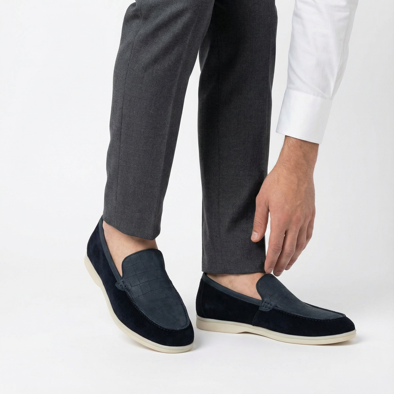 Mocassins homme bleu marine effet croco