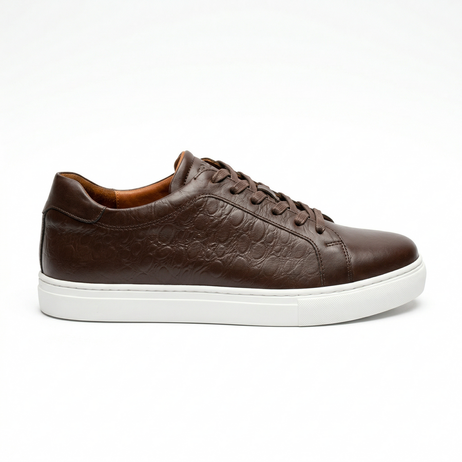 Sneakers Homme Cuir Embossé Marron