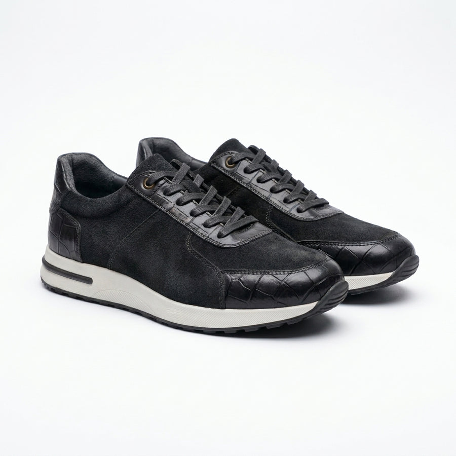 Sneakers Homme Effet Daim & Cuir Texturé Noir