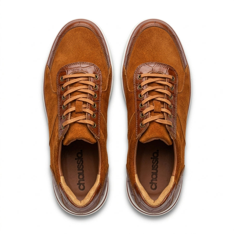 Sneakers Homme Effet Daim & Cuir Texturé Camel