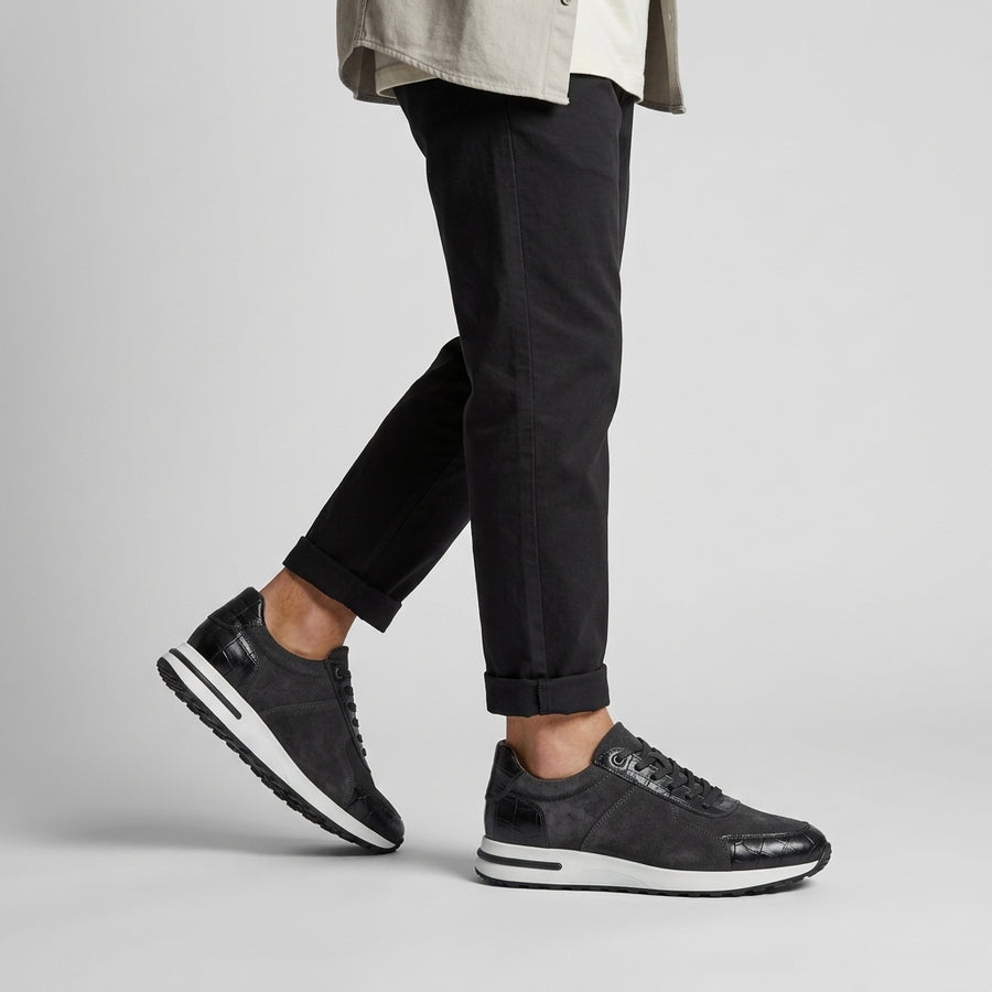 Sneakers Homme Effet Daim & Cuir Texturé Noir