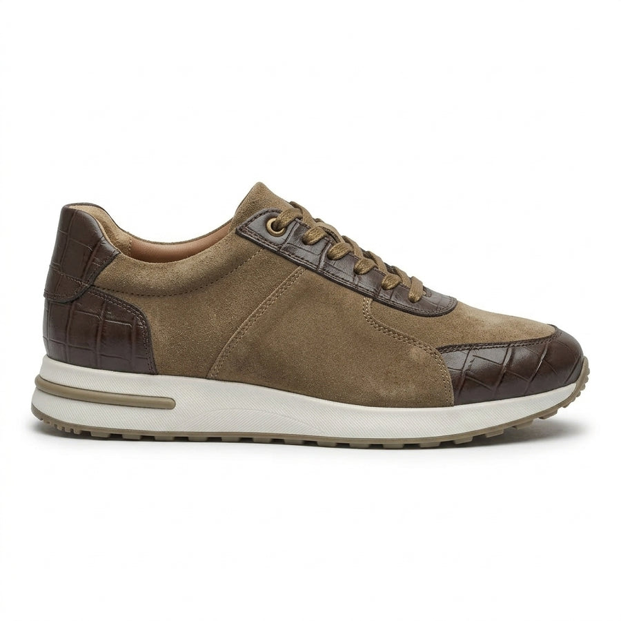 Sneakers Homme Effet Daim & Cuir Texturé Taupe